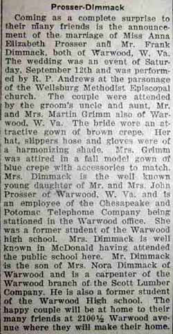 Marriage Notice for Frank DIMMACK to Anna Elizabeth Prosser, 12 Sep 1925