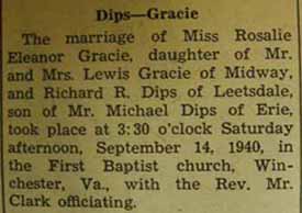 Marriage Notice for Richard R. DIPS to Rosalie Eleanor Gracie, 14 Sep 1940