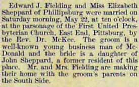 Marriage Notice for Edward J. FIELDING to Elizabeth Sheppard, 22 May 1909