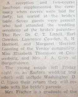 Part 3 Marriage Notice for James Ernest FISCHER to Margaret Louella Cowden, 30 Mar 1939