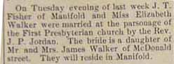 Marriage Notice #2 J. T. FISHER to Miss Elizabeth WALKER, Tues., no date, 1915