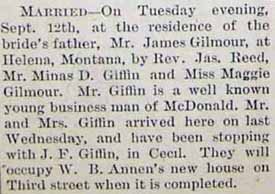 Second Article for Minas D. GIFFIN to Maggie Gilmour, 12 Sep 1893