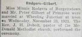 Marriage Notice for Peter GILBERT to Minnie Rodgers, 23 Nov 1921