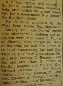 Part 2 Marriage Notice for William W. GILES to Mary Tess Piggford, 14 Jun 1941