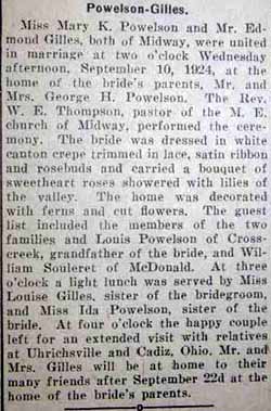 Marriage Notice for Edmond GILLES to Mary K. Powelson, 10 Sep 1924