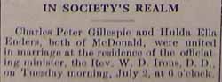 Marriage Notice for Charles Peter GILLESPIE to Hulda Ella Enders, 2 Jul 1912