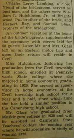 Part 3 Marriage Notice for William McDill GLASS to Sara Ellen Hutchinson, 2 Jun 1937
