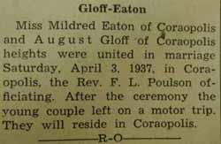 Marriage Notice for August GLOFF to Mildred Eaton, 3 Apr 1937