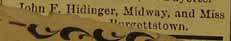 Marriage Notice for John F. HIDINGER to an unknown Miss in Burgettstown, no date, in 2-2-1896 paper