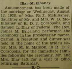 Marriage Notice for Samuel L. ILLAR to Ruth McElhaney, 12 Aug 1936
