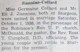 Marriage Notice for Eli J. JIANNINO to Germaine Collard, 1 Oct 1938