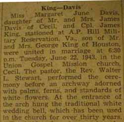 Part 1 Marriage Notice for James KING to Margaret June Davis, 22 Jun 1943