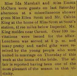 Marriage Notice for Calvin KING to Ellen Scott, 11 May 1905