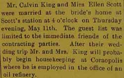 2nd article Marriage Notice for Calvin KING to Ellen Scott, 11 May 1905