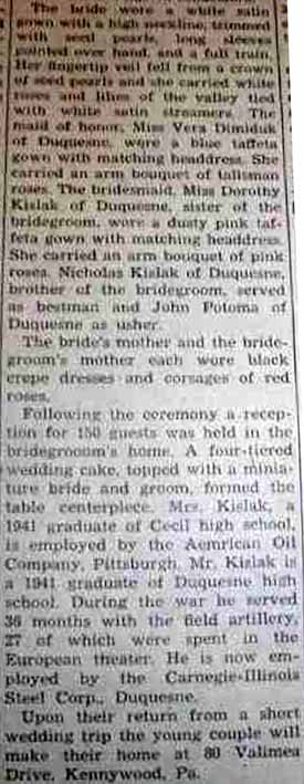 Part 2 Marriage Notice for Samuel KISLAK to Elizabeth Louise Berthold, 15 Oct 1947