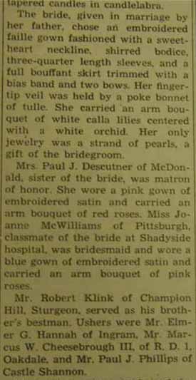 Part 2 Marriage Notice for William C. KLINK to Dorothy J. Cheesebrough, 28 Sep 1946