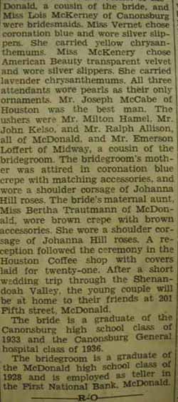 Part 3 Marriage Notice for Raymer LINS to Mary Louise Ziegler, 26 Nov 1936