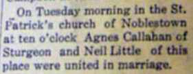 Marriage Notice for Neil LITTLE to Agnes Callahan, no date, in 12-6-1913 paper