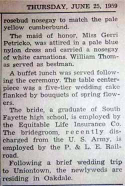 Part 2 Marriage Notice for Richard Harry LITTLE to Mary Eileen Davis, 29 May 1959