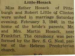 Marriage Notice for Robert LITTLE to Esther Hosack, 3 Feb 1940