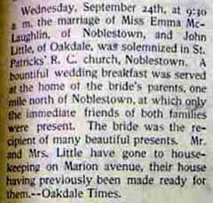 Marriage Notice for John LITTLE to Emma McLaughlin, 24 Sep 1902