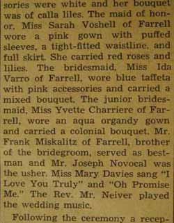 Part 2 Marriage notice for John A. MISKALITZ to Yvonne Charriere, 15 Jun 1940