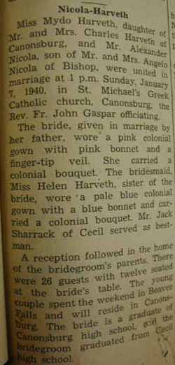 Marriage Notice for Alexander NICOLA to Mydo Harveth, 7 Jan 1940