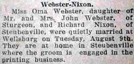 Marriage Notice for Richard NIXON to Oma Webster, 9 Aug 1927
