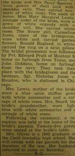 Part 2 Marriage Notice for LeRoy OLIVER to Wilma Jean Lewis, 5 Aug 1943