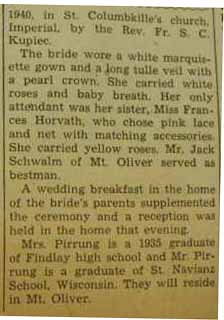 Part 2 Marriage Notice Stephen PIRRUNG to Elizabeth Horvath, 4 Jun 1940