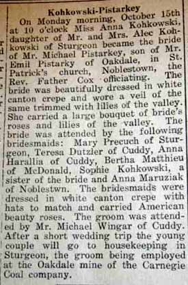 Marriage Notice for Michael PISTARKEY to Anna Kohkowski, 15 Oct 1923