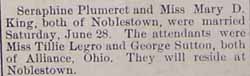 Marriage Notice for Seraphine PLUMERET to Mary D. King, 28 Jun 1912