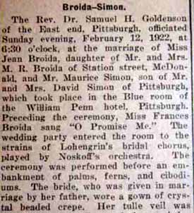 Part 1 Marriage Notice for Maurice SIMON to Jean Broida, 12 Feb 1922