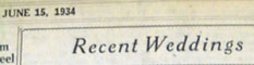 Newspaper Column header says Recent Weddings