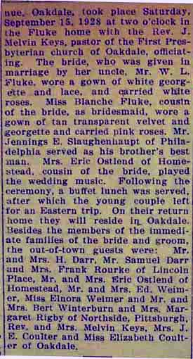 Wedding Notice Part2 for Marvel L. SLAUGHENHAUPT to Dorothy G. Darr, September 20, 1928??