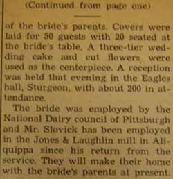 Part 2 Marriage Notice for Anthony SLOVICK to Adeline Torek, 29 Aug 1946