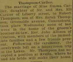 Wedding Notice 2 for George A. THOMPSON to Margaret Wilkinson, 2 Sep 1922