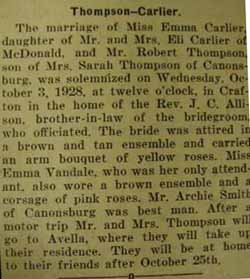 Marriage Notice 1 for George A. THOMPSON to Margaret Wilkinson, 2 Sep 1922
