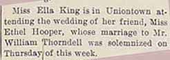 Marriage Notice Mr. William THORNDELL to Miss Ella KING, Thurs., no date, in 3-13-1909_outlook