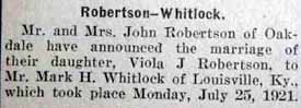 Part 1 Marriage Notice for Mark H. WHITLOCK to Viola J. Robertson, 25 Jul 1921