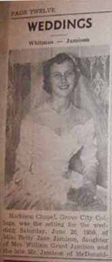 Photo Marriage Notice for James Earl WHITMAN to Betty Jane Jamison, 20 Jun 1959