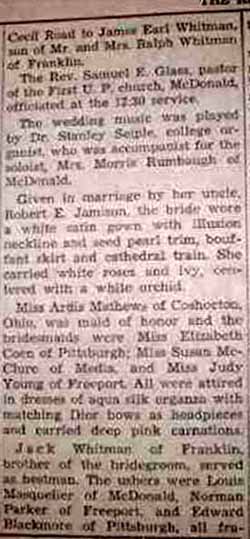 Part 1 Marriage Notice for James Earl WHITMAN to Betty Jane Jamison, 20 Jun 1959