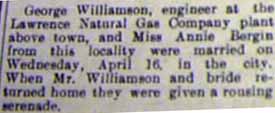 Marriage Notice for George WILLIAMSON to Annie Bergin, 16 Apr 1908