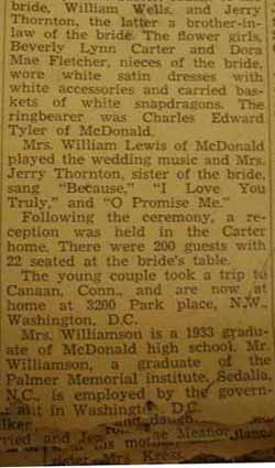 Part 2 Marriage Notice for Booker T. WILLIAMSON to Velma L. Carter, 24 Jun 1943