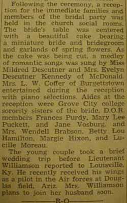 Part 3 Marriage Notice for George L. WILLIAMSON to Virginia Reed, 28 May 1944