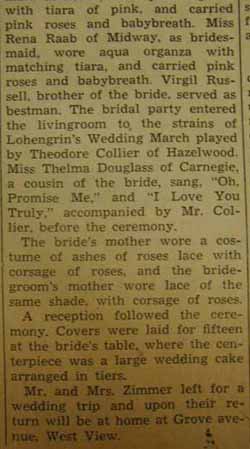 Part 2 Marriage Notice for Wallace James ZIMMER to Anna Mary Russell, 3 Jun 1939