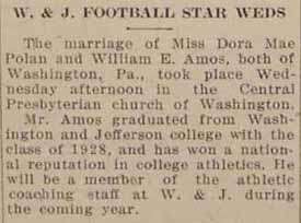 Wedding: Miss Dora Mae POLAN and William E. AMOS