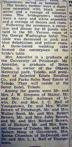 Part 2 Wedding Announcement for Frank K. AMREIHN to Margaret Isabelle Brown, 18 May 1944