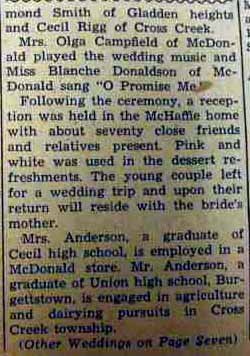 Part 2 Wedding Announcement for Charles S. ANDERSON to Carolyn May McHaffie, Thurs., 3 Oct 1940