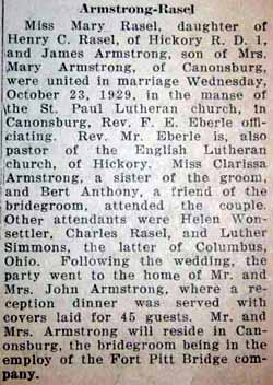 Marriage Notice for James ARMSTRONG to Mary Rasel, 23 Oct 1929